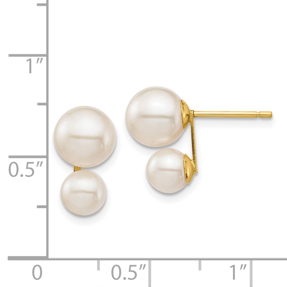 14K Gelbgold 5mm und 7mm Weiß Rund Süßwasser Zucht Doppelt Perle Ohrstecker
