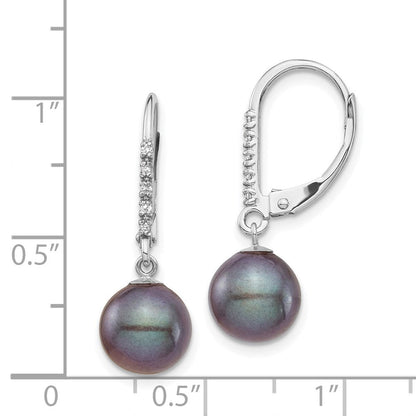 14K Weißgold Ohrringe mit 8-9-mm-schwarzer FWC-Perle und 0,05 ct. Diamant, Leverback-Verschluss