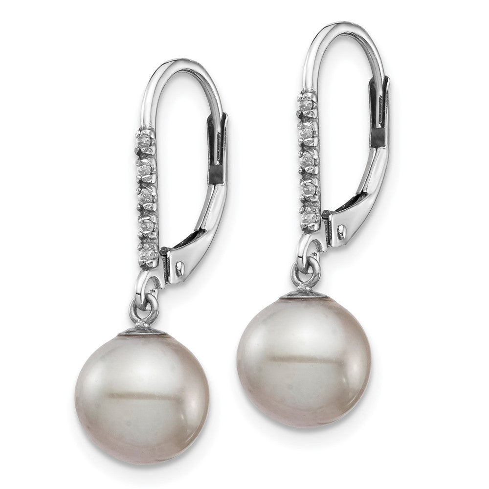 14K Weißgold Ohrhänger mit grauen Süßwasser-Zuchtperlen 8-9 mm und Diamant 0,05 ct