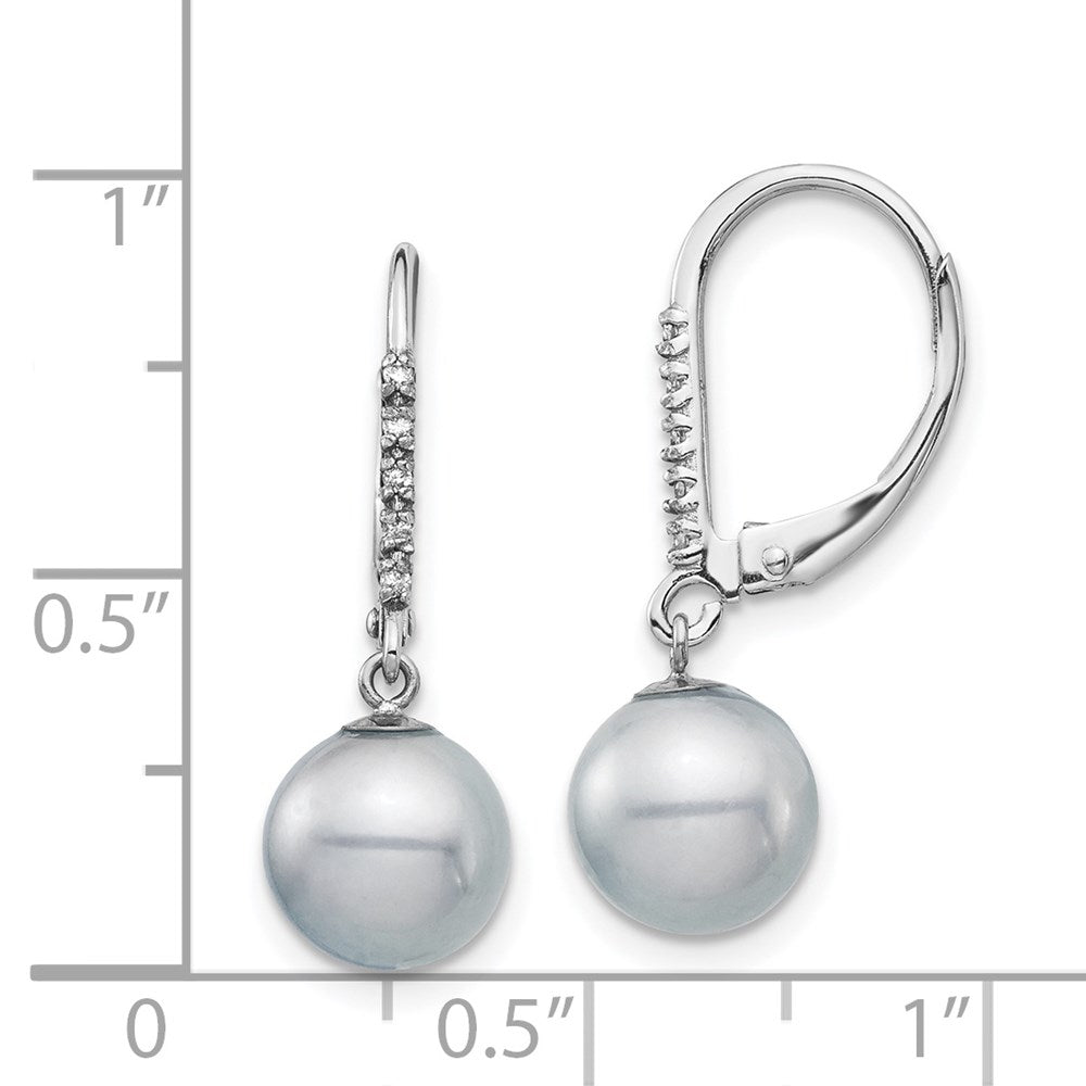 14K Weißgold Ohrhänger mit grauen Süßwasser-Zuchtperlen 8-9 mm und Diamant 0,05 ct