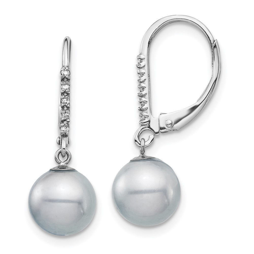 14K Weißgold Ohrhänger mit grauen Süßwasser-Zuchtperlen 8-9 mm und Diamant 0,05 ct