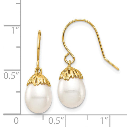 14K Gelbgold 7 8mm Weiß Rice Süßwasser Zuchtperle Ohrhänger