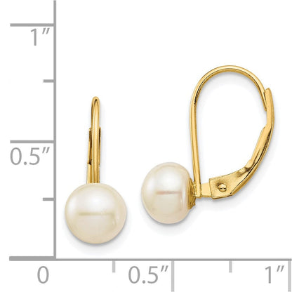 14K Gelbgold 6 7mm Weiß Knopf Süßwasser Zuchtperle Ohrhänger mit Brisur