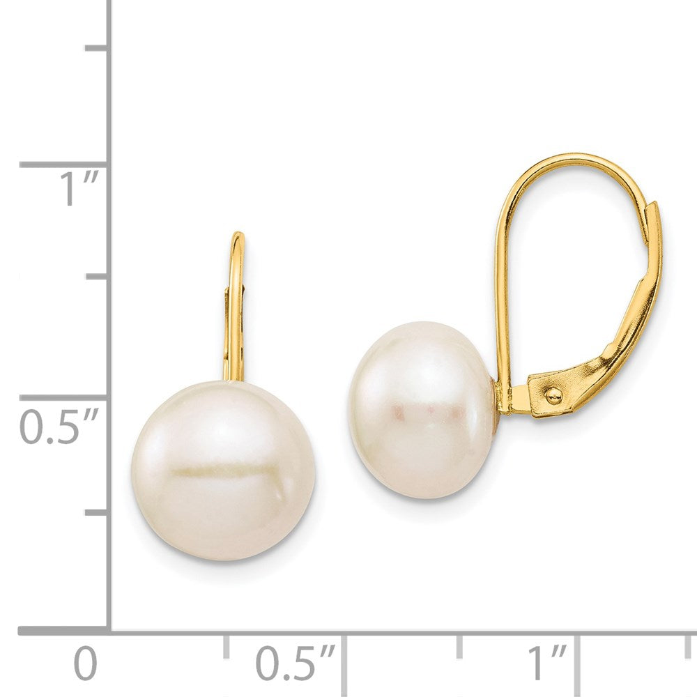 14K Gelbgold 9 10mm Weiß Knopf Süßwasser Zuchtperle Ohrhänger mit Brisur