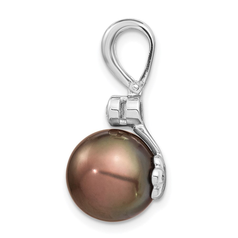 14 Karat Weißgold Anhänger mit 10-11-mm-runder Tahiti-Zuchtperle aus Salzwasser und 0,07 ct. Diamant