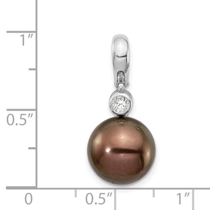 14 Karat Weißgold Anhänger mit 10-11-mm-runder Tahiti-Zuchtperle aus Salzwasser und 0,07 ct. Diamant