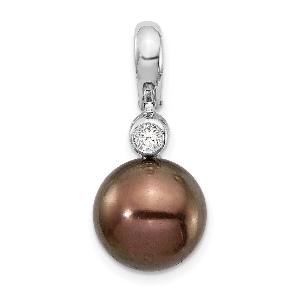 14 Karat Weißgold Anhänger mit 10-11-mm-runder Tahiti-Zuchtperle aus Salzwasser und 0,07 ct. Diamant