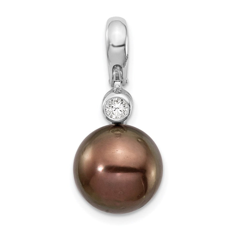 14 Karat Weißgold Anhänger mit 10-11-mm-runder Tahiti-Zuchtperle aus Salzwasser und 0,07 ct. Diamant