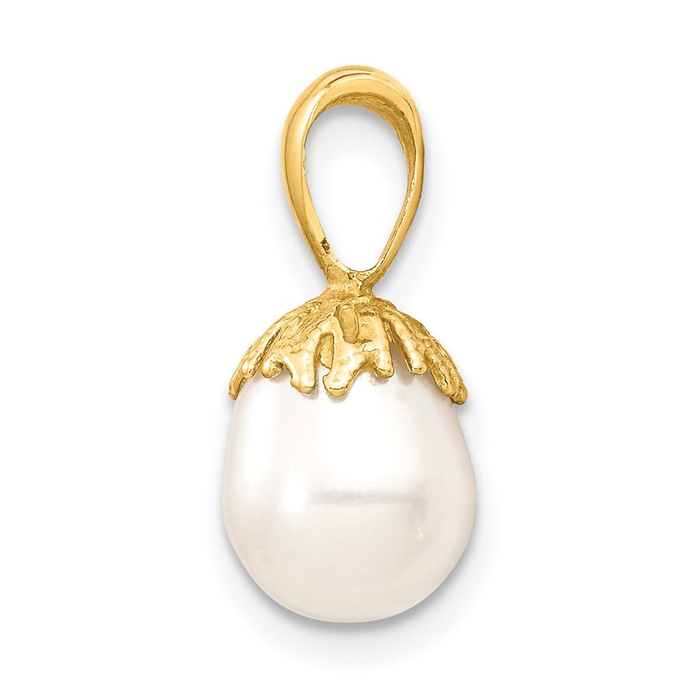 14K Gelbgold 14K 7-8mm Weiß Rice Süßwasser Zuchtperle Anhänger