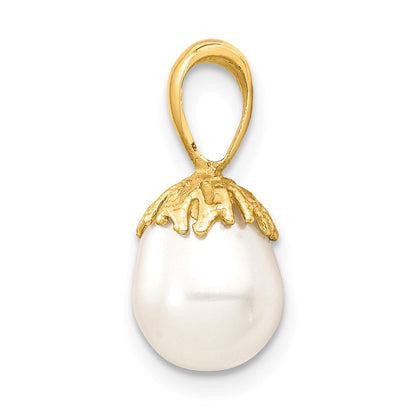 14K Gelbgold 14K 7-8mm Weiß Rice Süßwasser Zuchtperle Anhänger