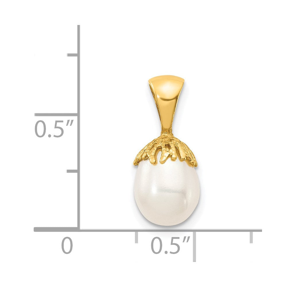 14K Gelbgold 14K 7-8mm Weiß Rice Süßwasser Zuchtperle Anhänger