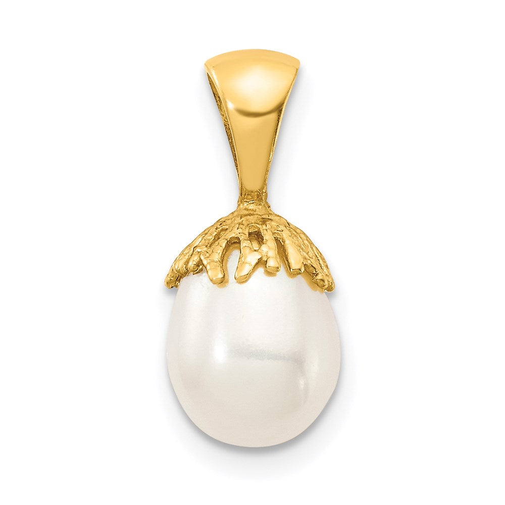 14K Gelbgold 14K 7-8mm Weiß Rice Süßwasser Zuchtperle Anhänger