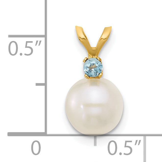 14K Gelbgold 14K 7-7.5mm Weiß Rund Süßwasser Zuchtperle Und.09bt Schweizer Blautopas Anhänger
