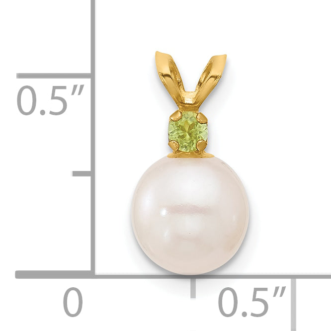 14K Gelbgold 14K 7-7.5mm Weiß Rund Süßwasser Zuchtperle Und.07pe Peridot Anhänger