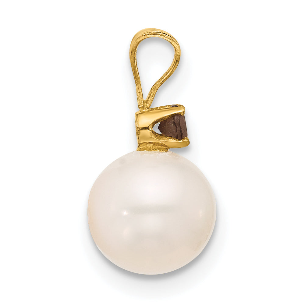 14K Gelbgold 14K 7-7.5mm Weiß Rund Süßwasser Zuchtperle Und.09sq Rauch Quarz Anhänger