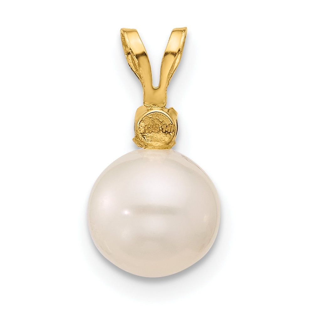 14K Gelbgold 14K 7-7.5mm Weiß Rund Süßwasser Zuchtperle Und.09sq Rauch Quarz Anhänger
