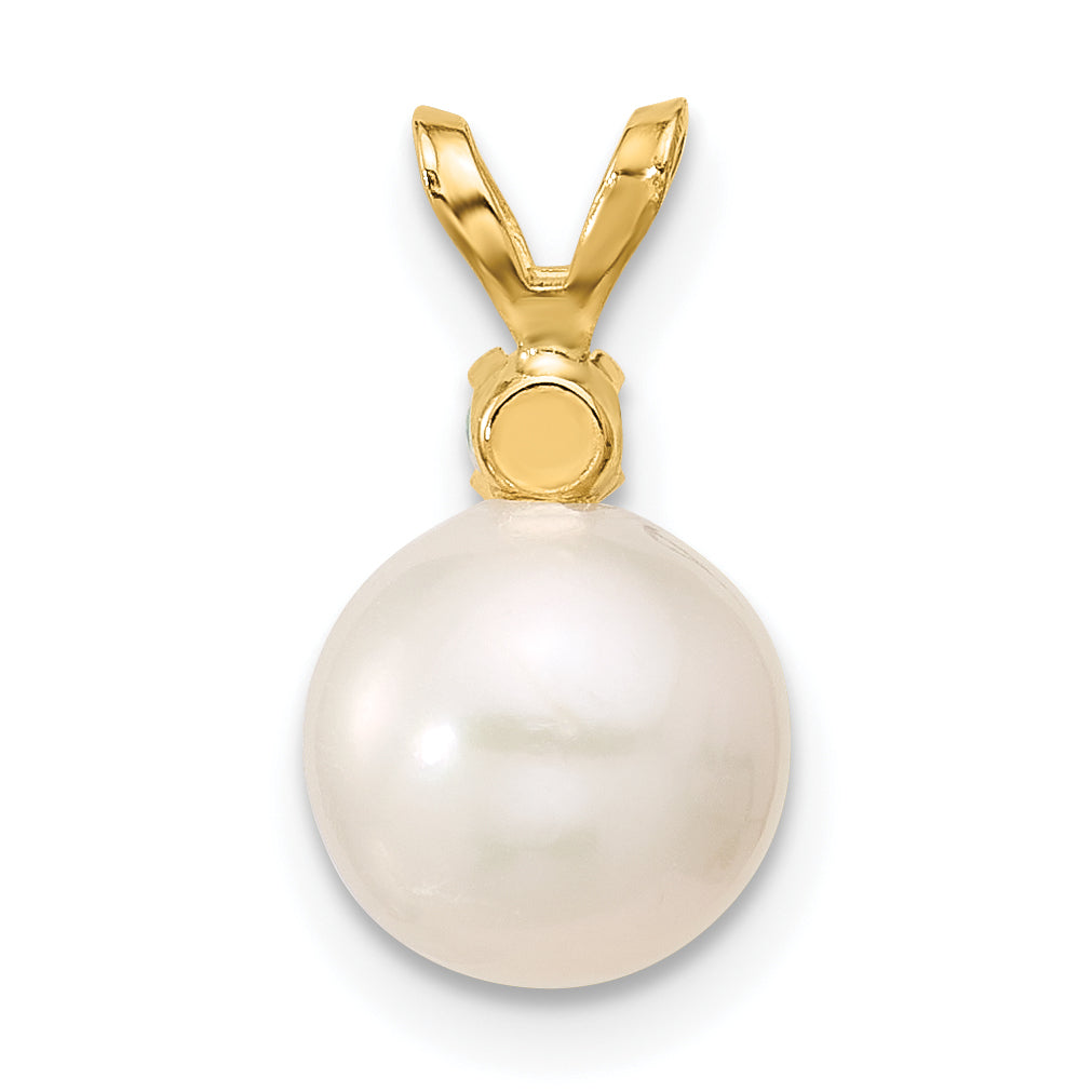 14K Gelbgold 14k8-8.5mm Weiß Rund Süßwasser Zuchtperle Und.09em Smaragd Anhänger