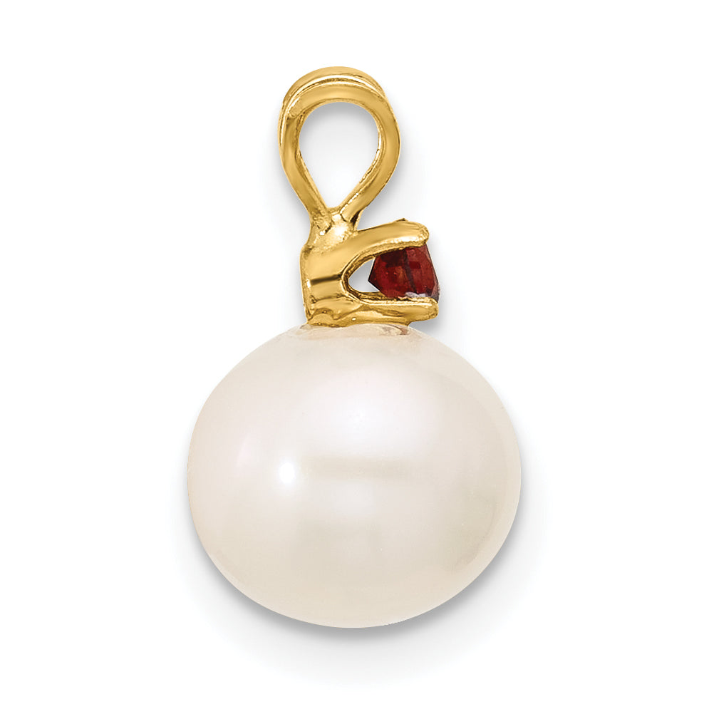 14K Gelbgold 14K 8-8.5mm Weiß Rund Süßwasser Zuchtperle Und.09ga Granat Anhänger