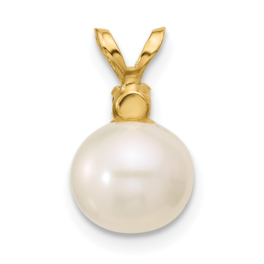 14K Gelbgold 14K 8-8.5mm Weiß Rund Süßwasser Zuchtperle Und.09ga Granat Anhänger