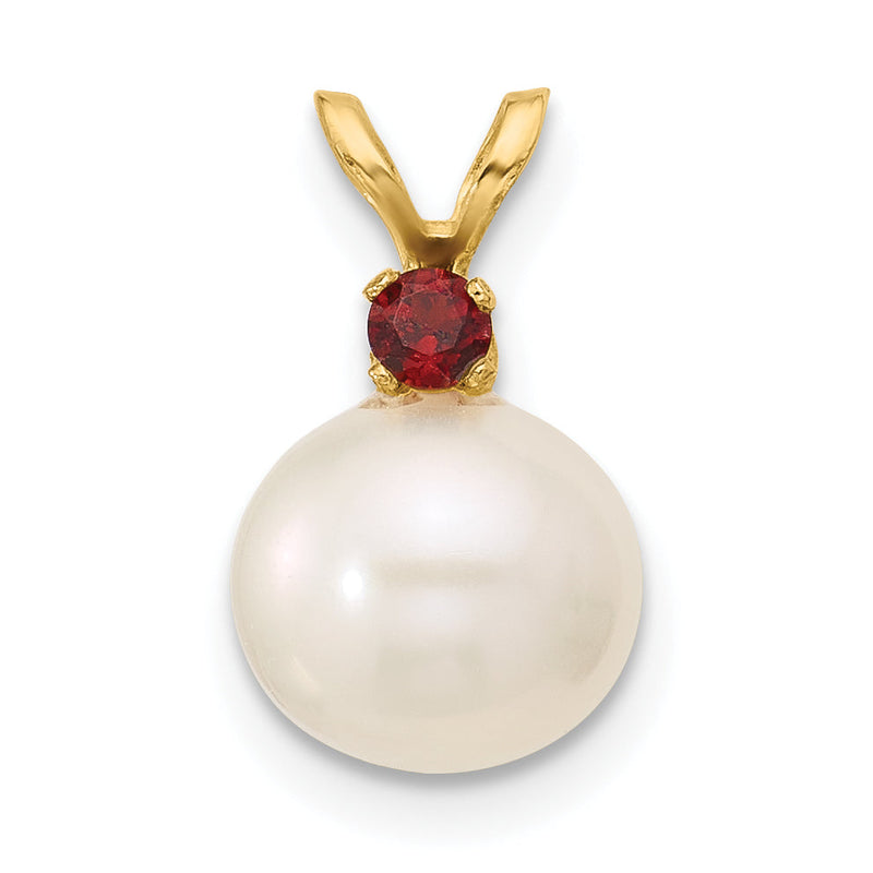 14K Gelbgold 14K 8-8.5mm Weiß Rund Süßwasser Zuchtperle Und.09ga Granat Anhänger