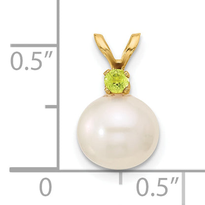 14K Gelbgold 14K 8-8.5mm Weiß Rund Süßwasser Zuchtperle Und.07pe Peridot Anhänger