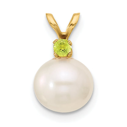 14K Gelbgold 14K 8-8.5mm Weiß Rund Süßwasser Zuchtperle Und.07pe Peridot Anhänger