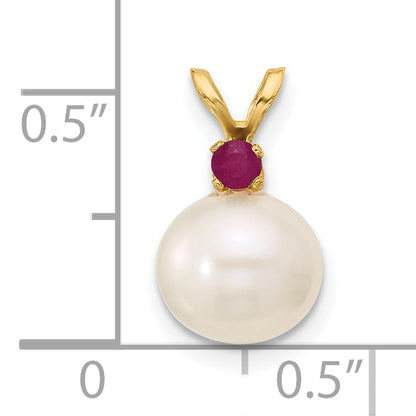 14K Gelbgold 14K 8-8.5mm Weiß Rund Süßwasser Zuchtperle Und.09ru Rubin Anhänger