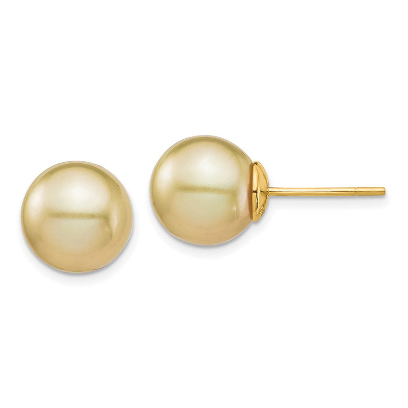 14K Gelbgold 10 11mm Rund Golden South Meer Salzwasser Zuchtperle Ohrstecker