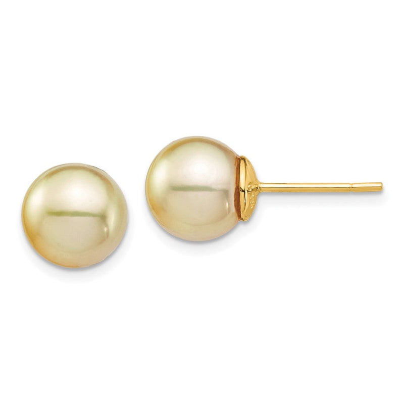 14K Gelbgold 9 10mm Rund Golden South Meer Salzwasser Zuchtperle Ohrstecker