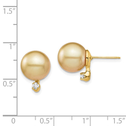 14K 9-10 mm Goldene Südsee-Zuchtperlen-Ohrringe mit 0,10 ct. Diamanten