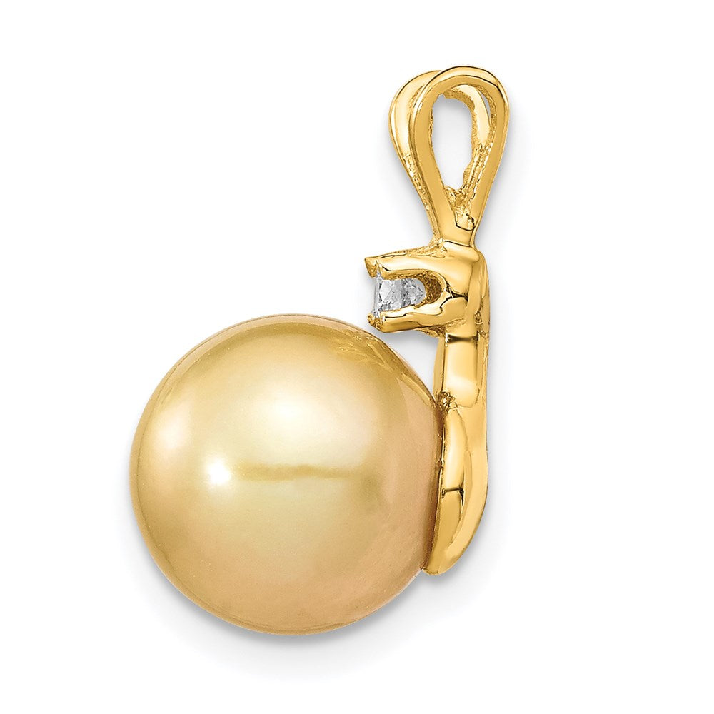 14K Goldkette mit 9-10-mm-Südsee-Zuchtperle und 0,05 ct. Diamant