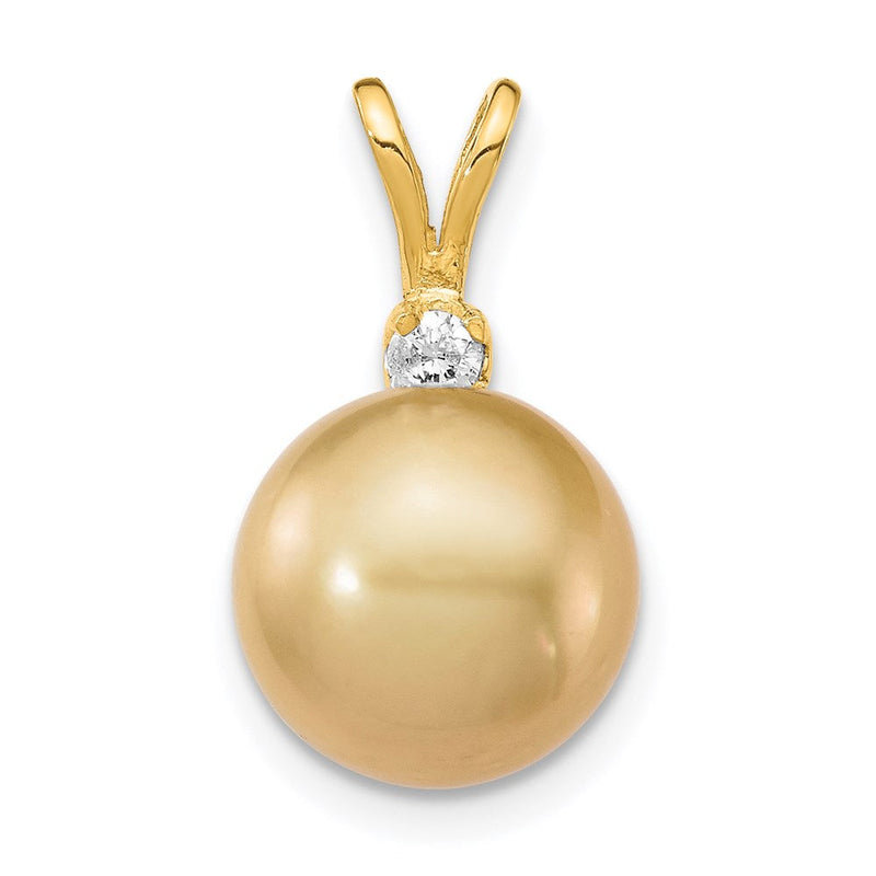 14K Goldkette mit 9-10-mm-Südsee-Zuchtperle und 0,05 ct. Diamant