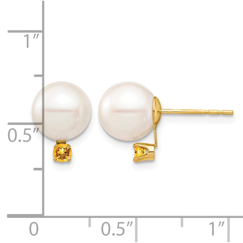 14K Gelbgold 8 8.5mm Weiß Rund Süßwasser Zuchtperle Und.14ci Citrin Ohrstecker