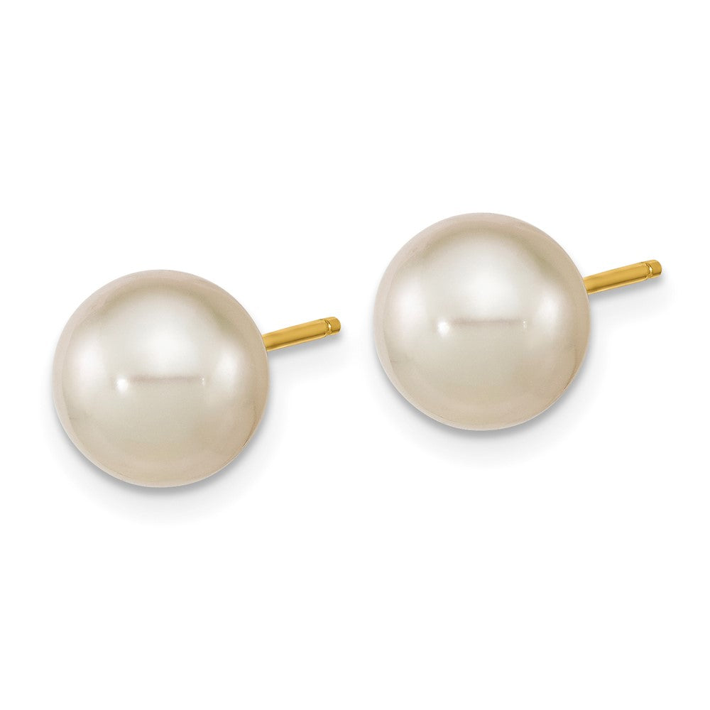 14K Gelbgold 8 9mm Weiß Rund South Meer Salzwasser Zuchtperle Ohrstecker