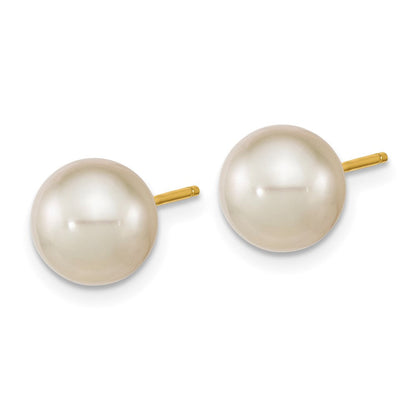 14K Gelbgold 8 9mm Weiß Rund South Meer Salzwasser Zuchtperle Ohrstecker