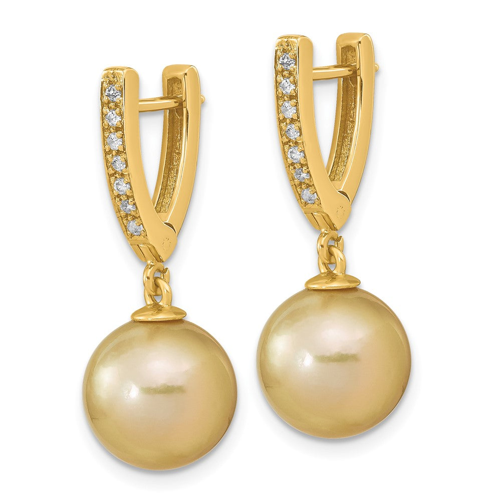 14K Gelbgold 10 11mm Rund Golden South Meer Salzwasser Zuchtperle Und.105 Karat Diamant Ohrhänger