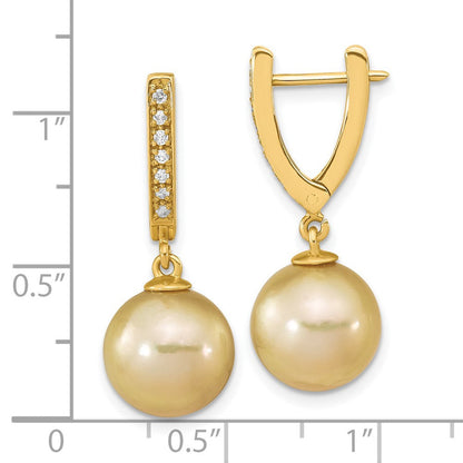 14K Gelbgold 10 11mm Rund Golden South Meer Salzwasser Zuchtperle Und.105 Karat Diamant Ohrhänger