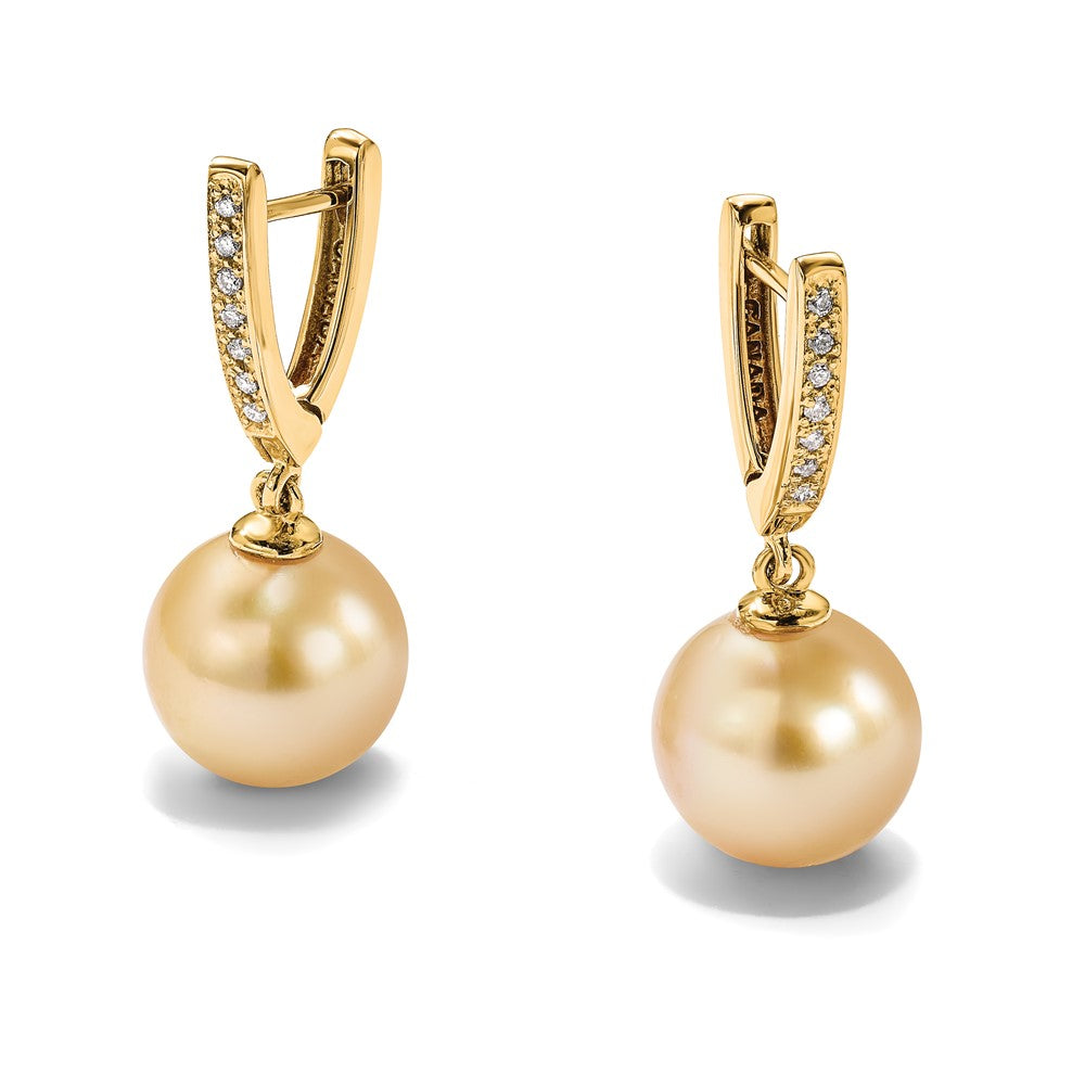 14K Gelbgold 10 11mm Rund Golden South Meer Salzwasser Zuchtperle Und.105 Karat Diamant Ohrhänger