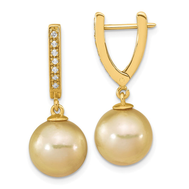 14K Gelbgold 10 11mm Rund Golden South Meer Salzwasser Zuchtperle Und.105 Karat Diamant Ohrhänger