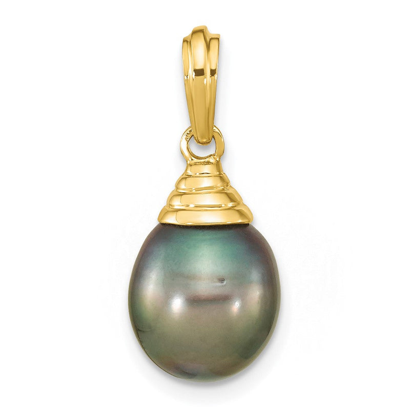 14K Gelbgold 14K 9-10mm Schwarz Tropfen Tahitian Salzwasser Zuchtperle Anhänger