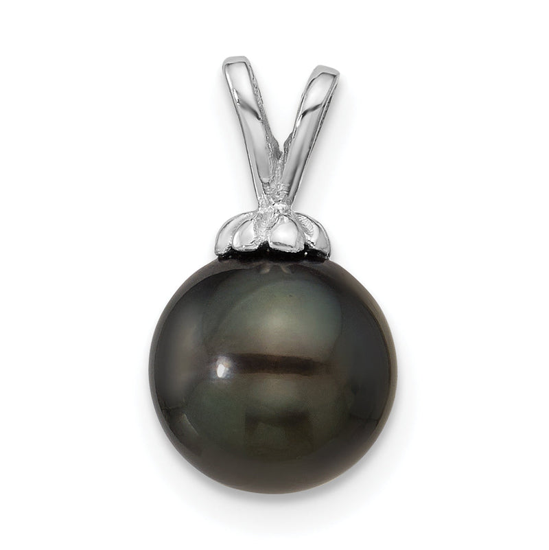 14K Weißgold 14K Weißgold 8-9mm Rund Schwarz Tahitian Salzwasser Zuchtperle Anhänger