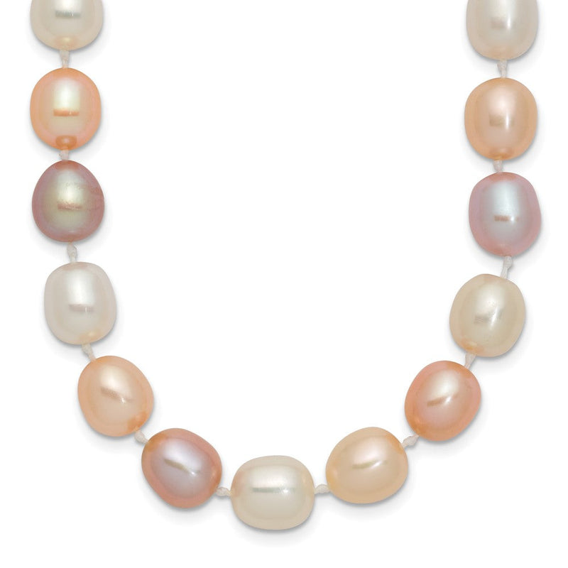 14K Gelbgold 8 9mm Rosa/purple/white Alternating Farbe Rice Süßwasser Zuchtperle 18 Zoll Halskette