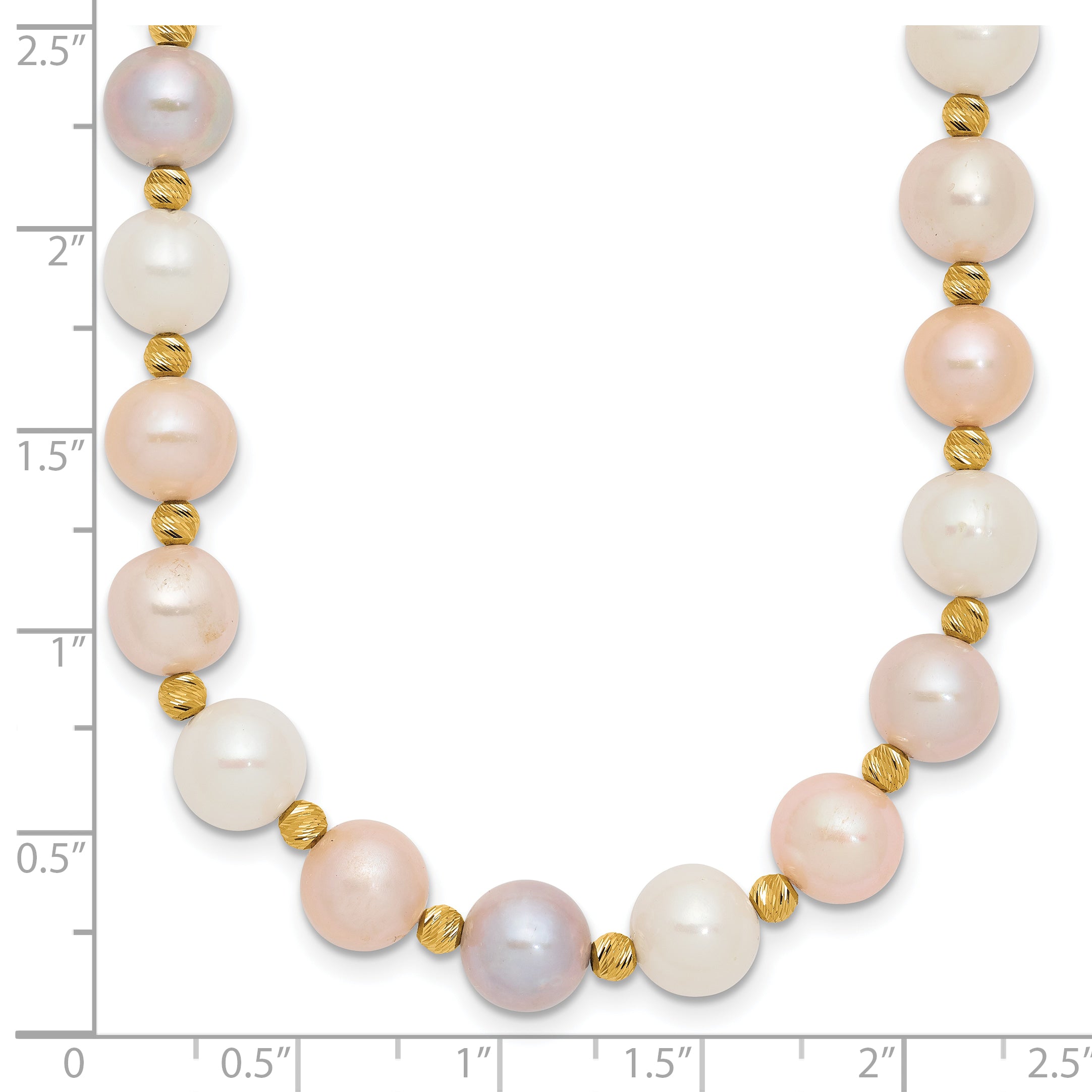 14K Gelbgold 8 9mm Rosa/purple/white Halb Rund Süßwasser Zuchtperle und Diamantiert Gekugelt 18 Zoll Halskette