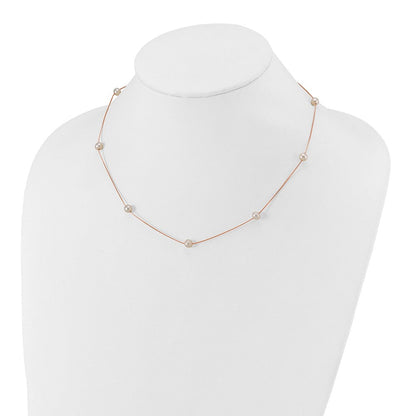14K Roségold 5 6mm Weiß Nahe Rund Süßwasser Zuchtperle 9 Station 18 Zoll Halskette