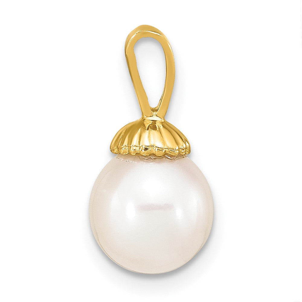 14K Gelbgold 14K 8-9mm Weiß Rund Süßwasser Perle Anhänger