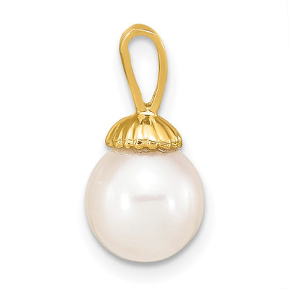 14K Gelbgold 14K 8-9mm Weiß Rund Süßwasser Perle Anhänger