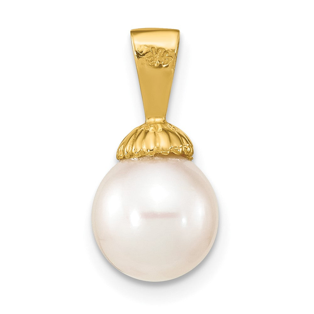 14K Gelbgold 14K 8-9mm Weiß Rund Süßwasser Perle Anhänger