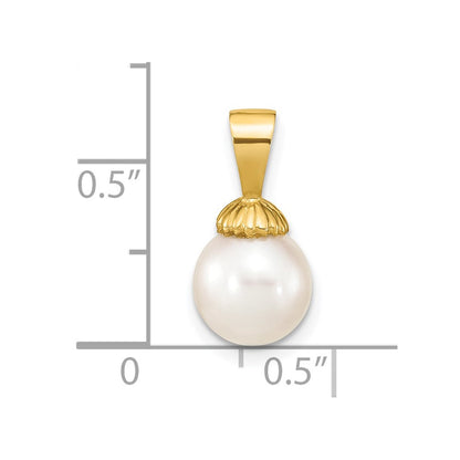 14K Gelbgold 14K 8-9mm Weiß Rund Süßwasser Perle Anhänger
