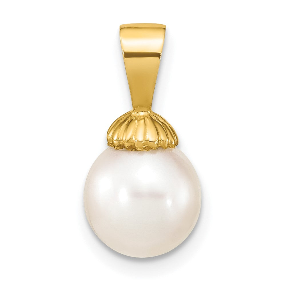 14K Gelbgold 14K 8-9mm Weiß Rund Süßwasser Perle Anhänger