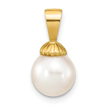 14K Gelbgold 14K 8-9mm Weiß Rund Süßwasser Perle Anhänger